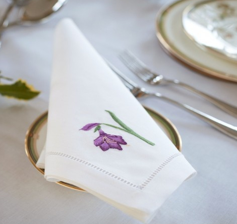 Amaryllis Hand-Embroidered Napkins